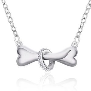 Super Cute 925 Rhinestone Bone Pendant Necklace